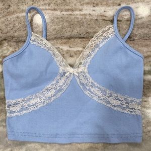 Blue y2k lace crop cami tank